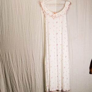 CottageSlumber Jacquard Knit Floral Ruffle Trim Nightgown Floral Medium